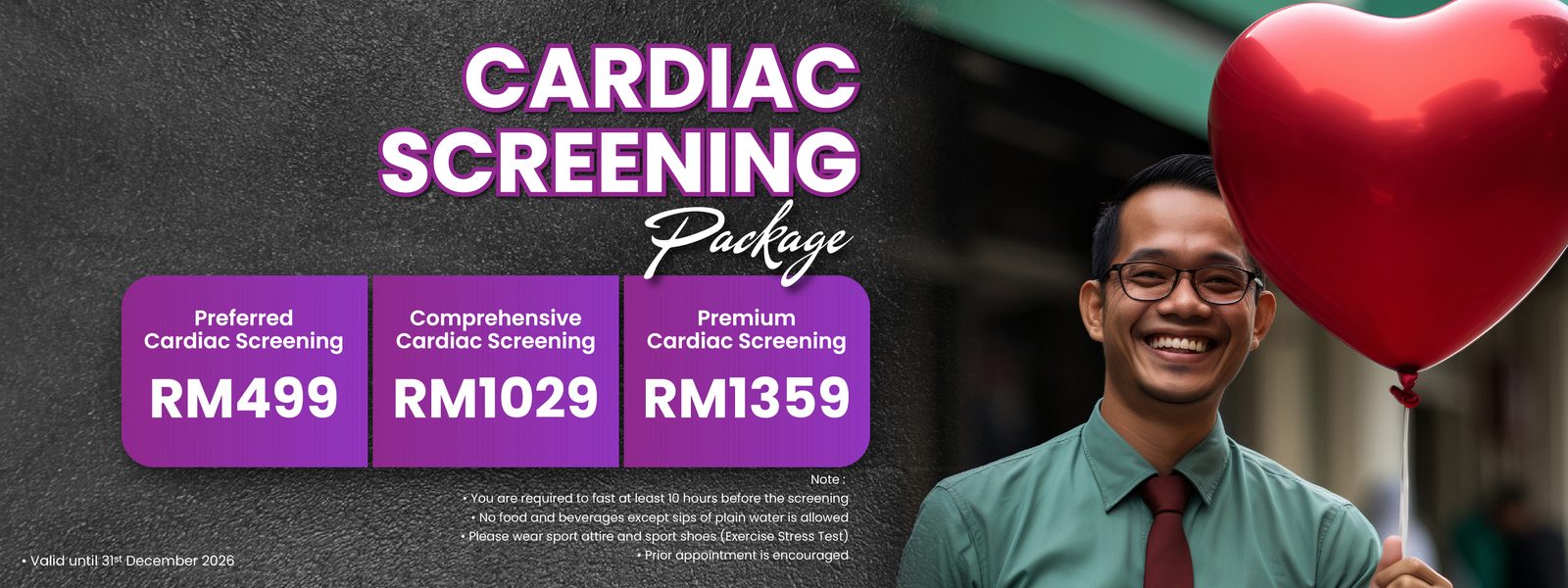 Cardiac Screening Package — Preferred RM499, Comprehensive RM1029, Premium RM1359