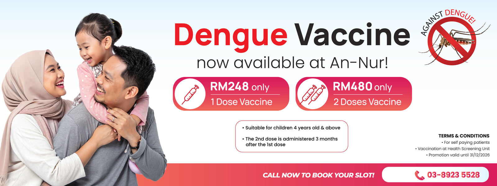 Dengue Vaccine at An-Nur — RM248 (1 dose) / RM480 (2 doses)
