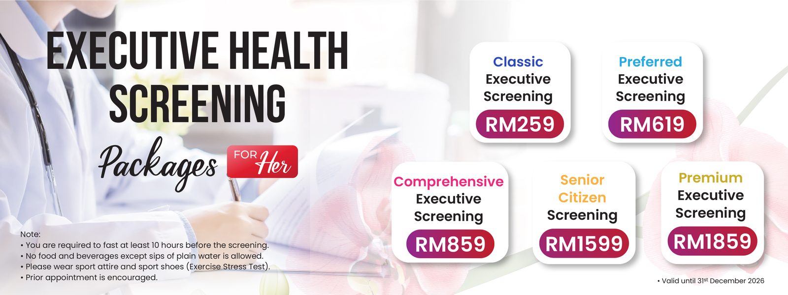 Executive Health Screening For Her — Classic RM259 hingga Premium RM1859